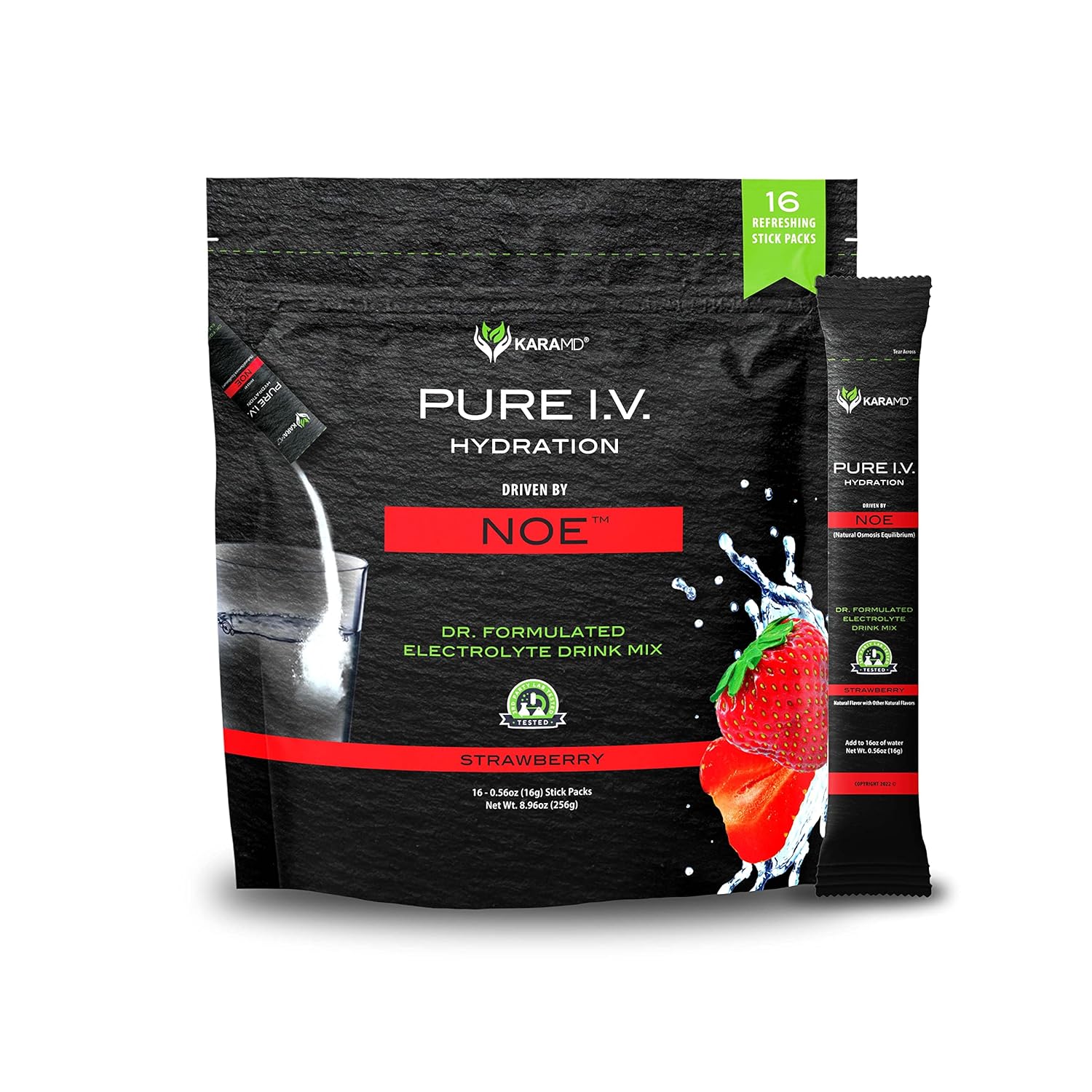 KaraMD Pure I.V. - Professionally Formulated Electrolyte Strawberry Powder Drink Mix ? Refreshing & Delicious Hydrating Packets with Vitamins & Minerals ? Strawberry - 1 Bag (16 Sticks)