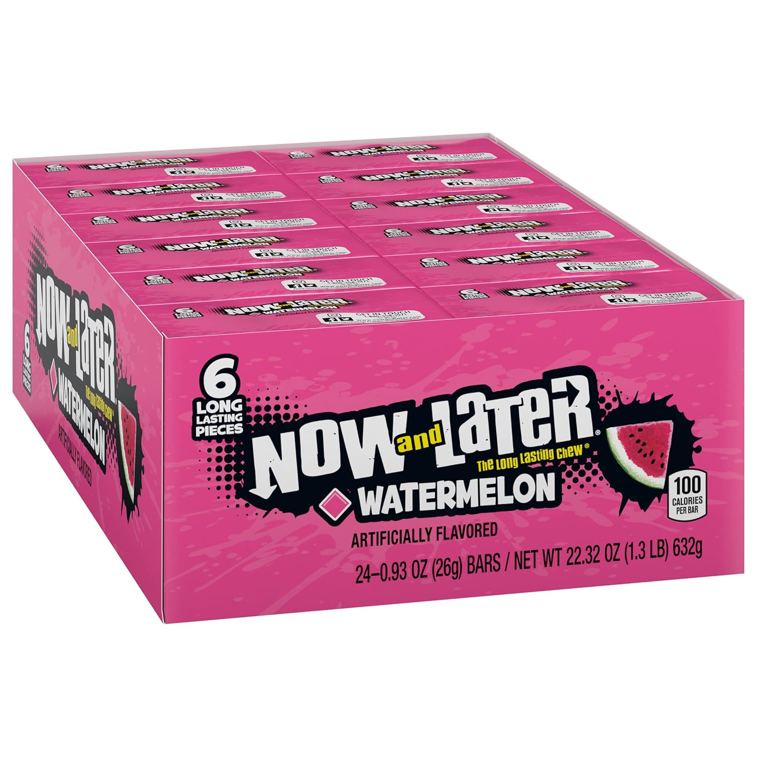 Now And Later Candy, Watermelon Flavor, 0.93 Ounce Bars (Pack Of 24)