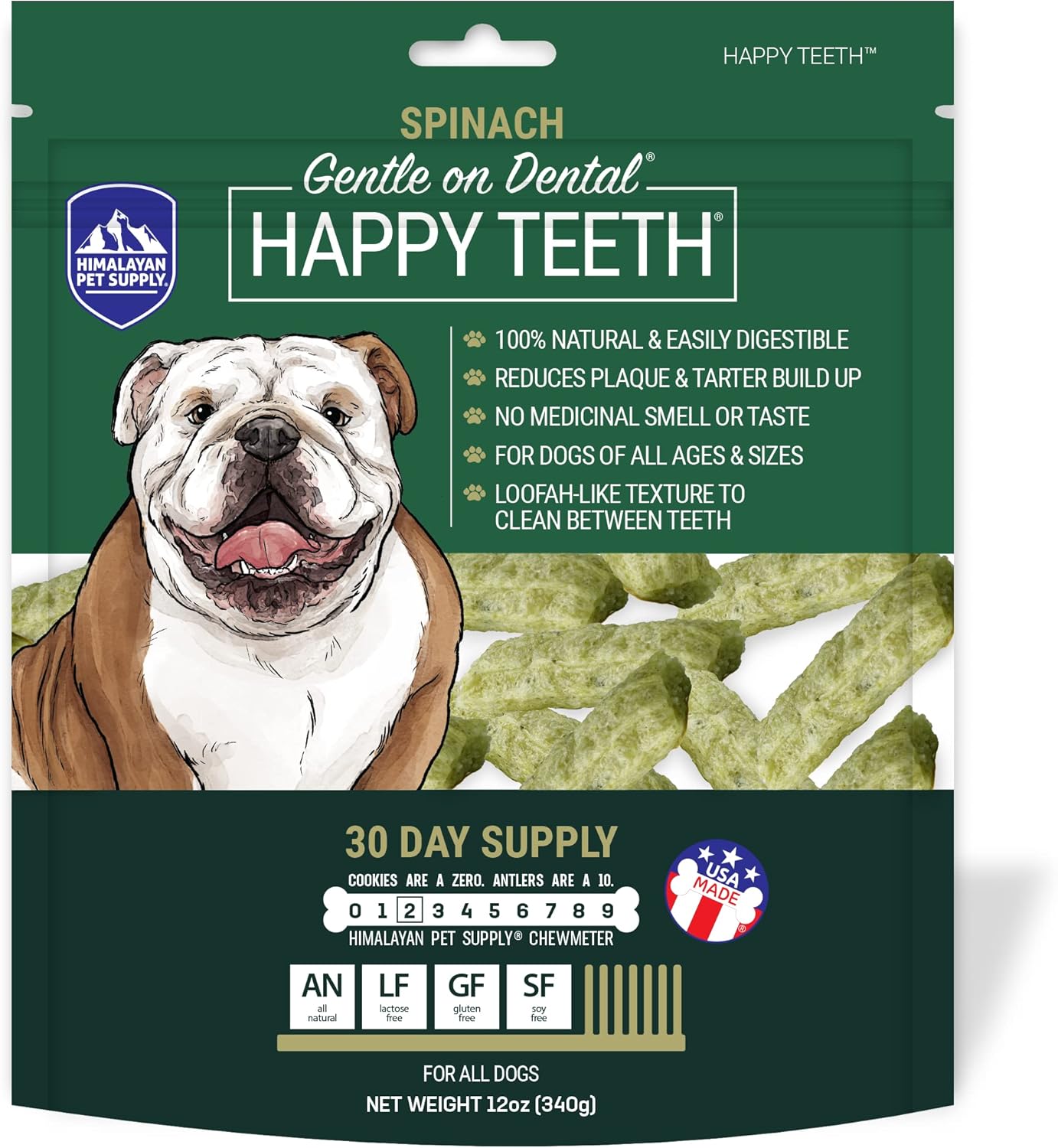 Himalayan Dog Chew Happy Teeth Spinach Dental Chews - Dog Teeth Cleaning, Dental Treats for Dogs, 100% Natural, Digestible, Removes Plaque and Tartar, Gluten, Soy, Lactose Free, 30 Day Supply