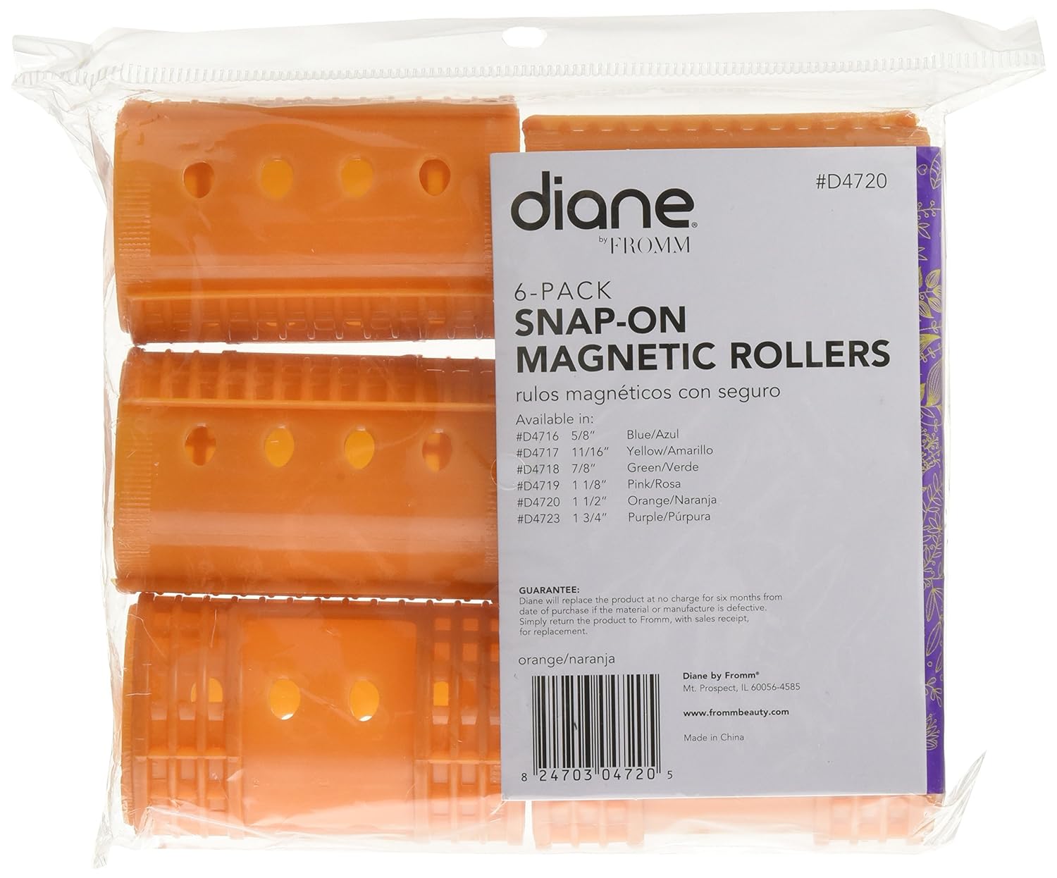 Diane Snap On Magnetic Roller, Orange, 1.5" : Hair Rollers : Beauty & Personal Care
