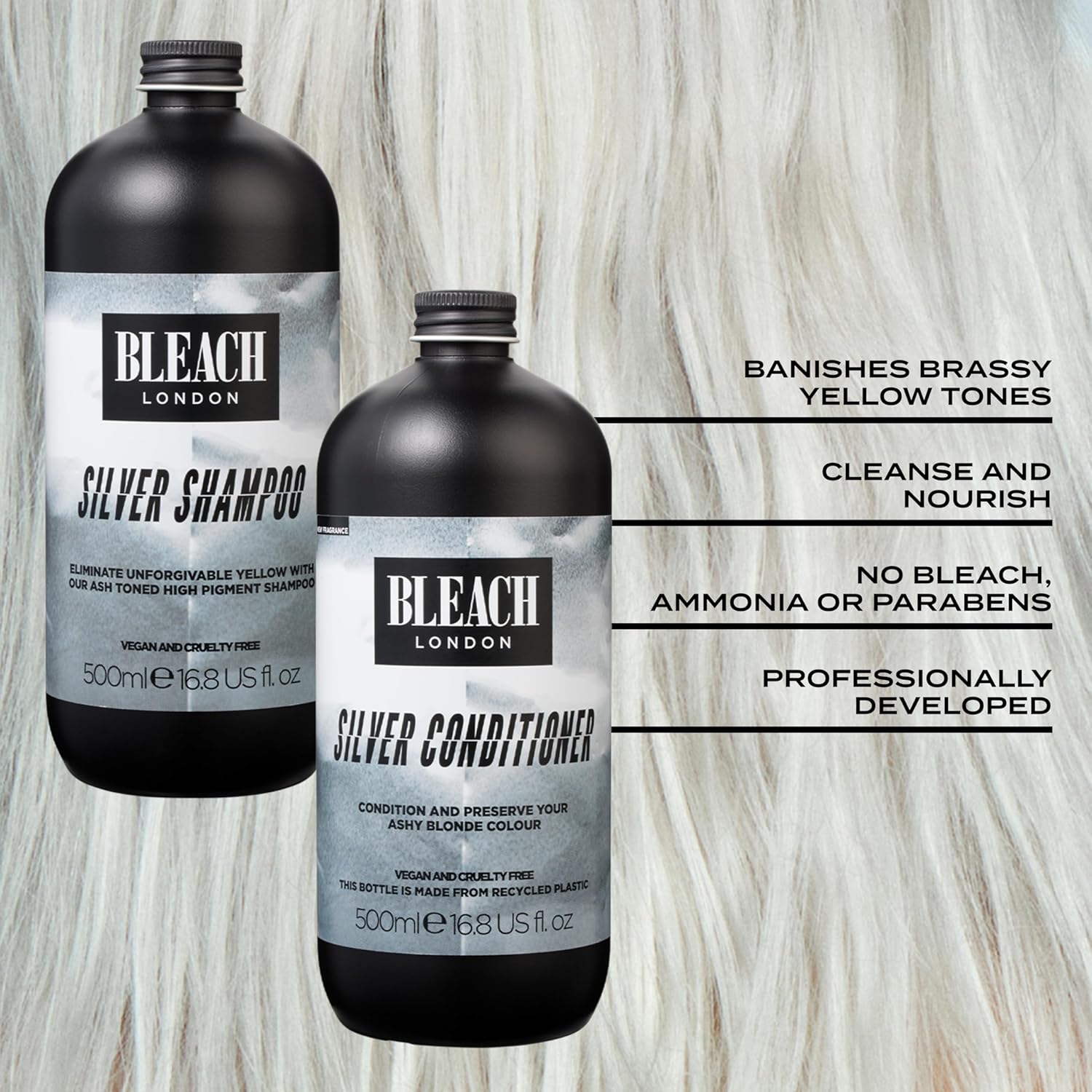 Bleach London - Silver Shampoo 500Ml And Conditioner 500Ml - Purple Shampoo And Conditioner For A Cool, Clean Blonde - 2 Pack