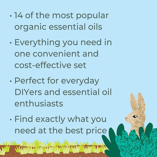 Plant Therapy Top 14 Organic Essential Oil Singles Set 100% Pure Essential Oils, Undiluted, Natural Aromatherapy For Diffusion And Body Care 10 Ml (1/3 Oz) Each