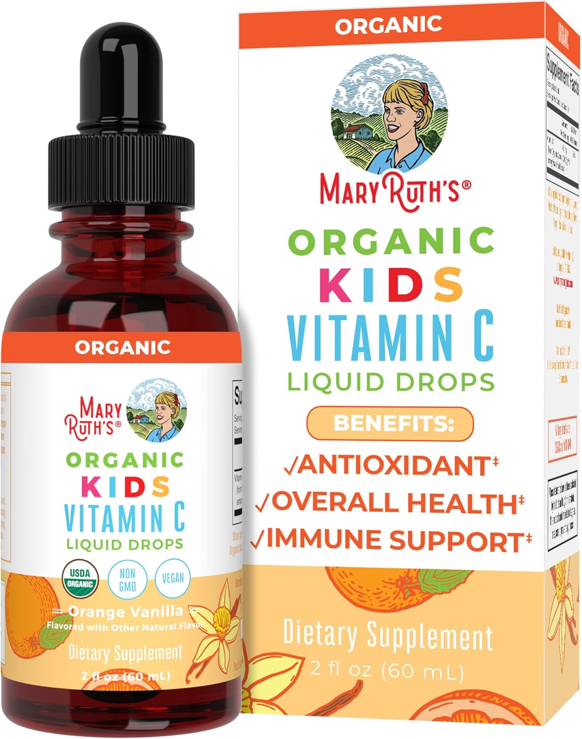Maryruth Organics Usda Organic Kids Vitamin C Drops | Vegan Vitamin C Immune Support Supplement For Ages 4-13 | Immune Support & Overall Health | Vitamin C From Organic Acerola Fruit Extract | 2Oz