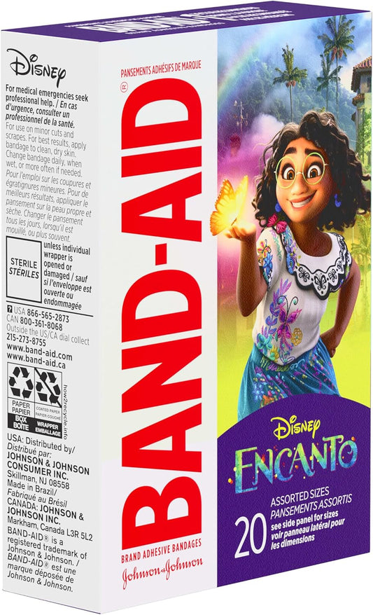 Band-Aid Brand Adhesive Bandages For Minor Cuts & Scrapes, Wound Care Featuring Disney'S Encanto Characters, Fun Bandages For Kids And Toddlers, Assorted Sizes, 20 Count