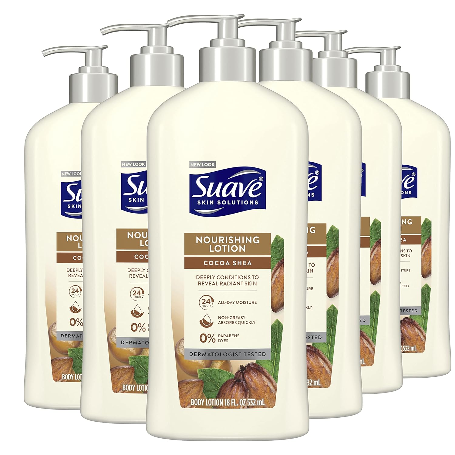 Suave Skin Solutions Body Lotion, Cocoa Butter & Shea, 18 Fl Oz (Pack of 6)