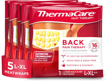 Thermacare Advanced Back & Hip Heatwraps - Adhesive, Disposable Heat Therapy Pads For Lower Back Pain, Muscle Aches, & Herniated Disc Relief - Drug-Free - Long-Lasting - L/Xl - 5-Count
