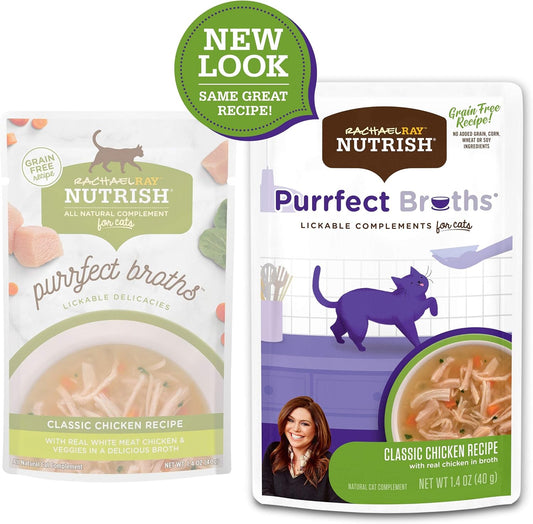 Rachael Ray Nutrish Purrfect Broths Wet Cat Food, Classic Chicken Recipe With White Meat Chicken & Veggies, 1.4 Ounce Pouch (Pack Of 24), Grain Free