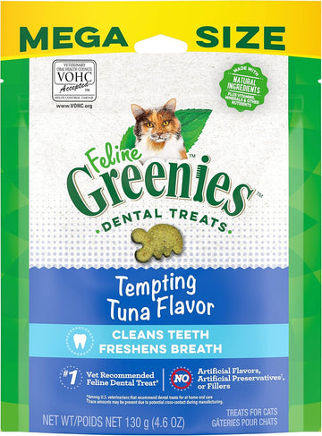 Greenies Feline Adult Natural Dental Care Cat Treats, Tempting Tuna Flavor, 4.6 Oz. Pouch