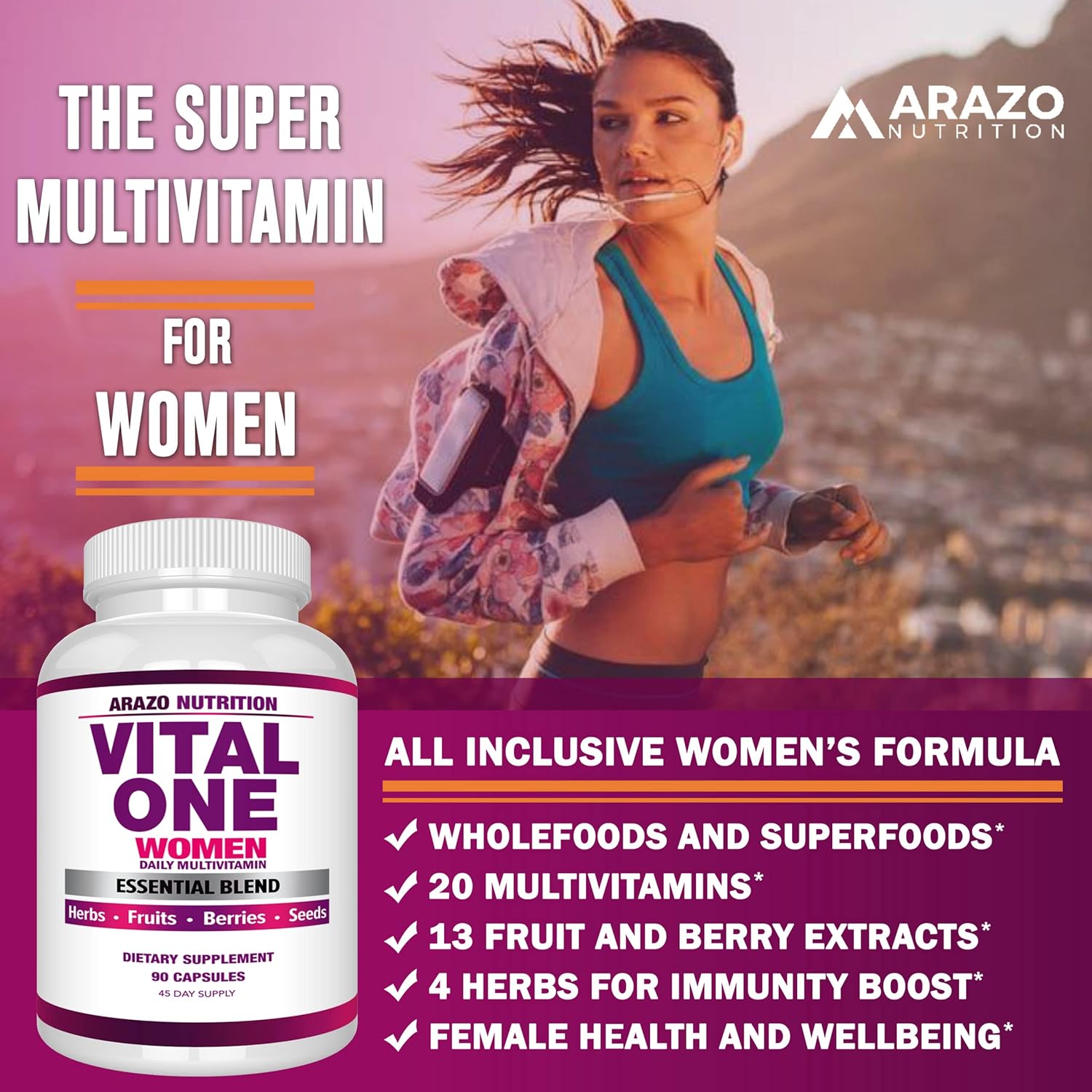 Arazo Nutrition Vital One Multivitamin for Women - Daily Wholefood Sup