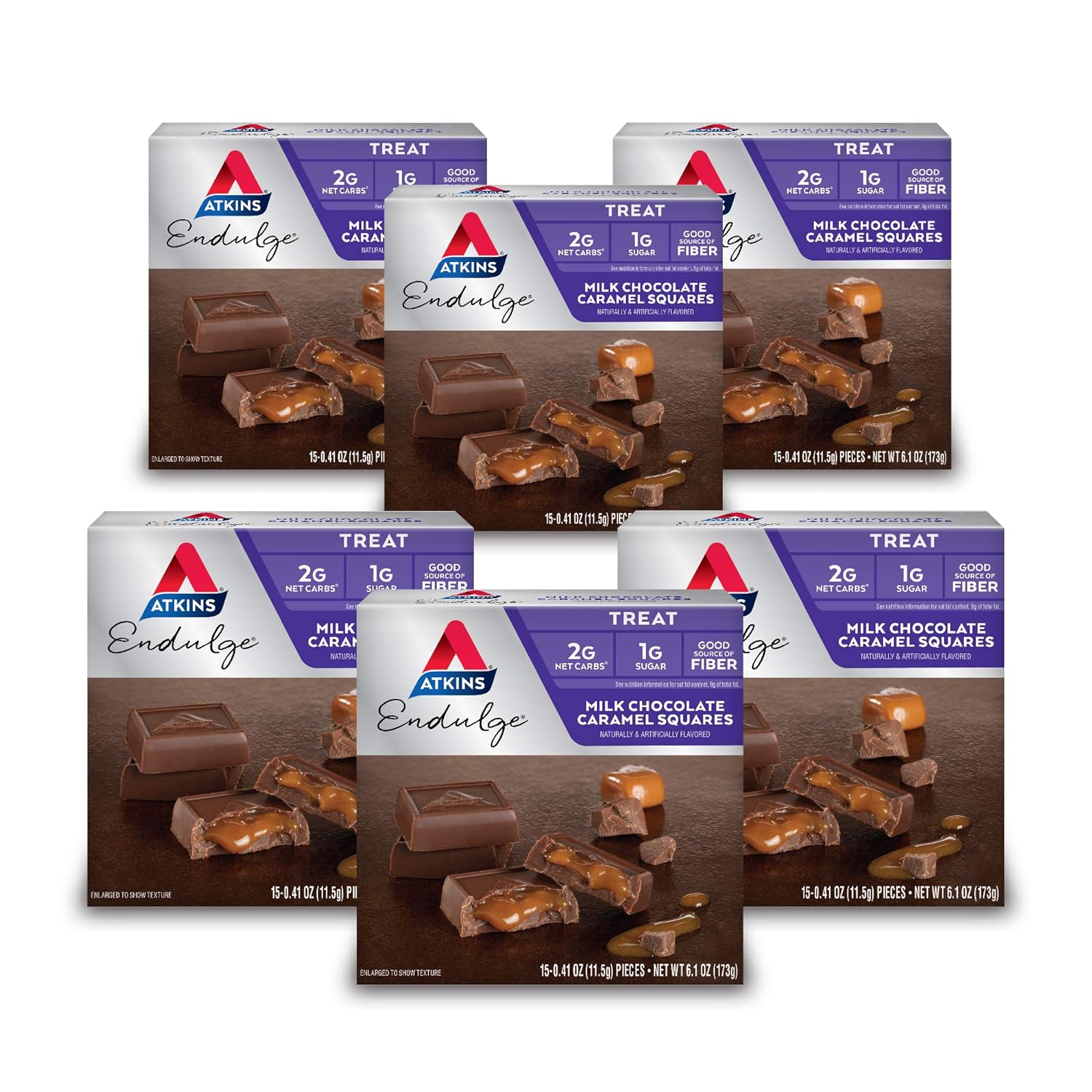 Atkins Endulge Milk Chocolate Caramel Squares, Dessert Favorite, Good Source Of Fiber, 1G Sugar, 90 Count