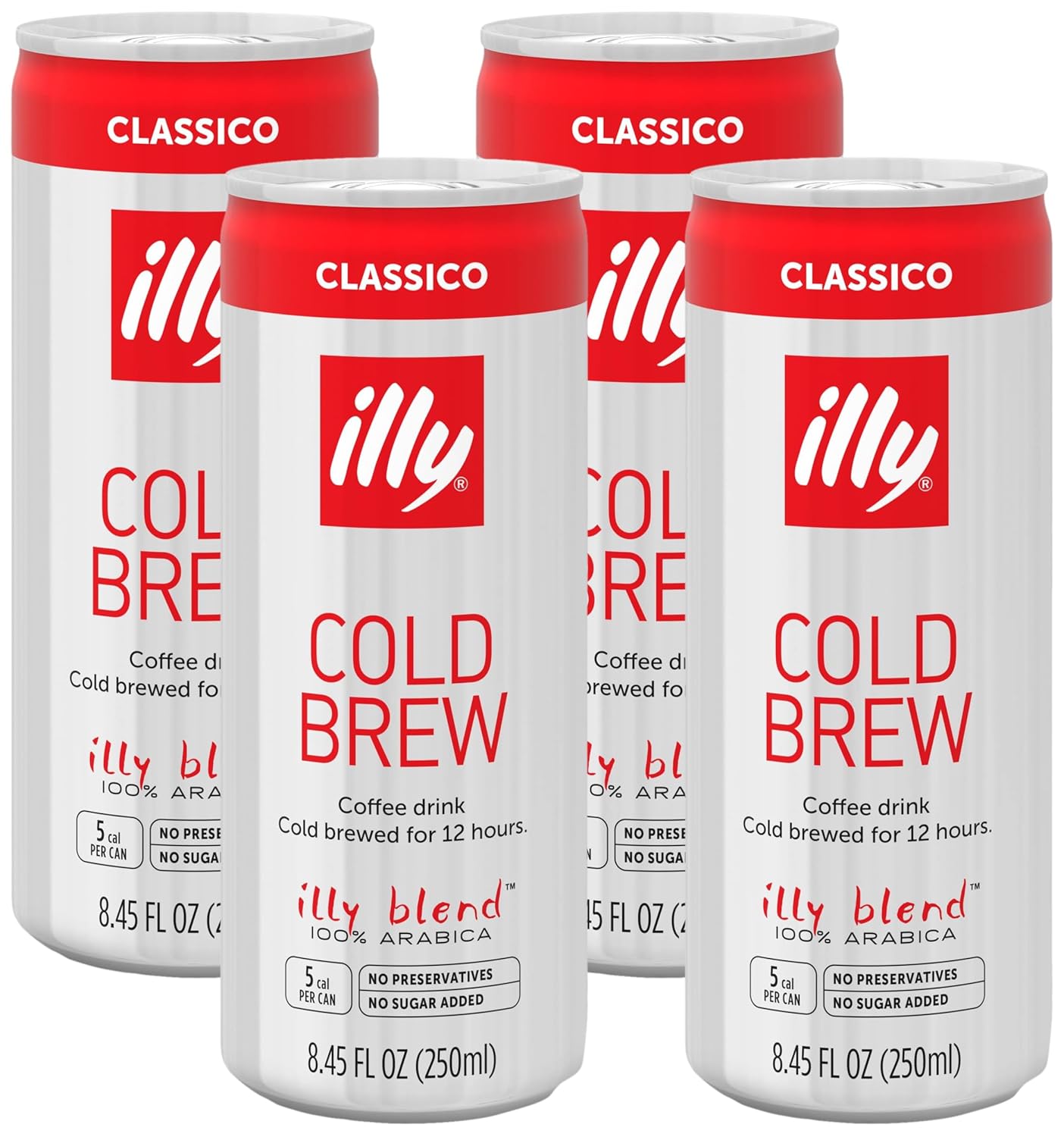 Illy Ready To Drink Coffee - Cold Brew Cans - 100% Arabica Coffee - Smooth & Refreshing Taste - Convenient, Easy To Carry Coffee Drink – No Preservatives - 8.5 Oz. (Pack Of 4)