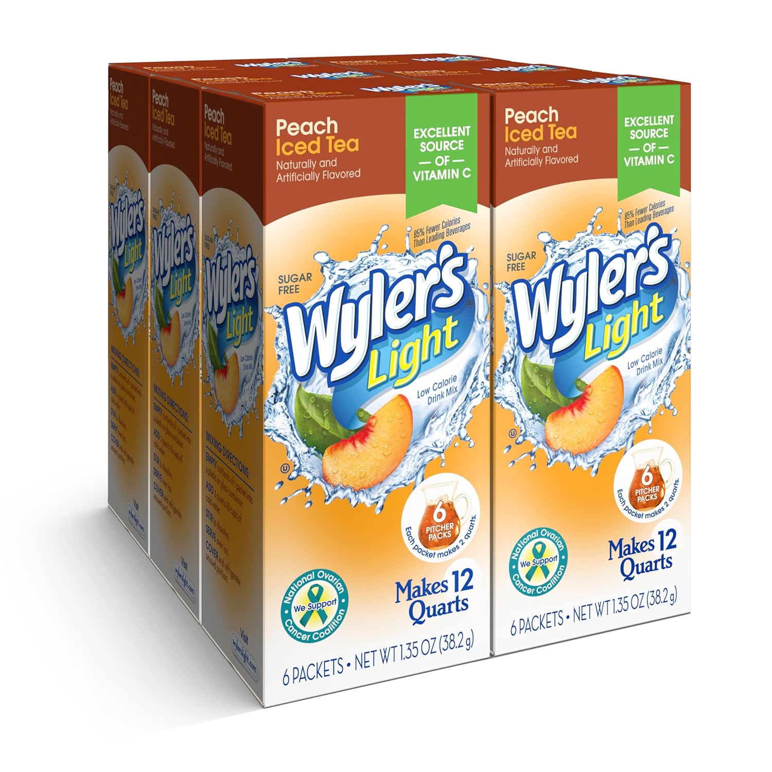 Wyler'S Light Pitcher Packs, Water Drink Mix, Peach Iced Tea, 6 Boxes (36 Pitcher Packets)