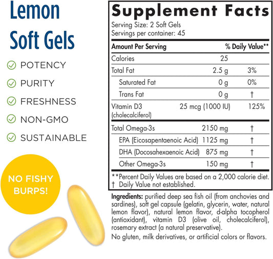 Nordic Naturals ProOmega 2000-D, Lemon Flavor - 90 Soft Gels - 2150 mg Omega-3 + 1000 IU D3 - Ultra High-Potency Fish Oil - EPA & DHA - Brain, Heart, Joint, & Immune Health - Non-GMO - 45 Servings