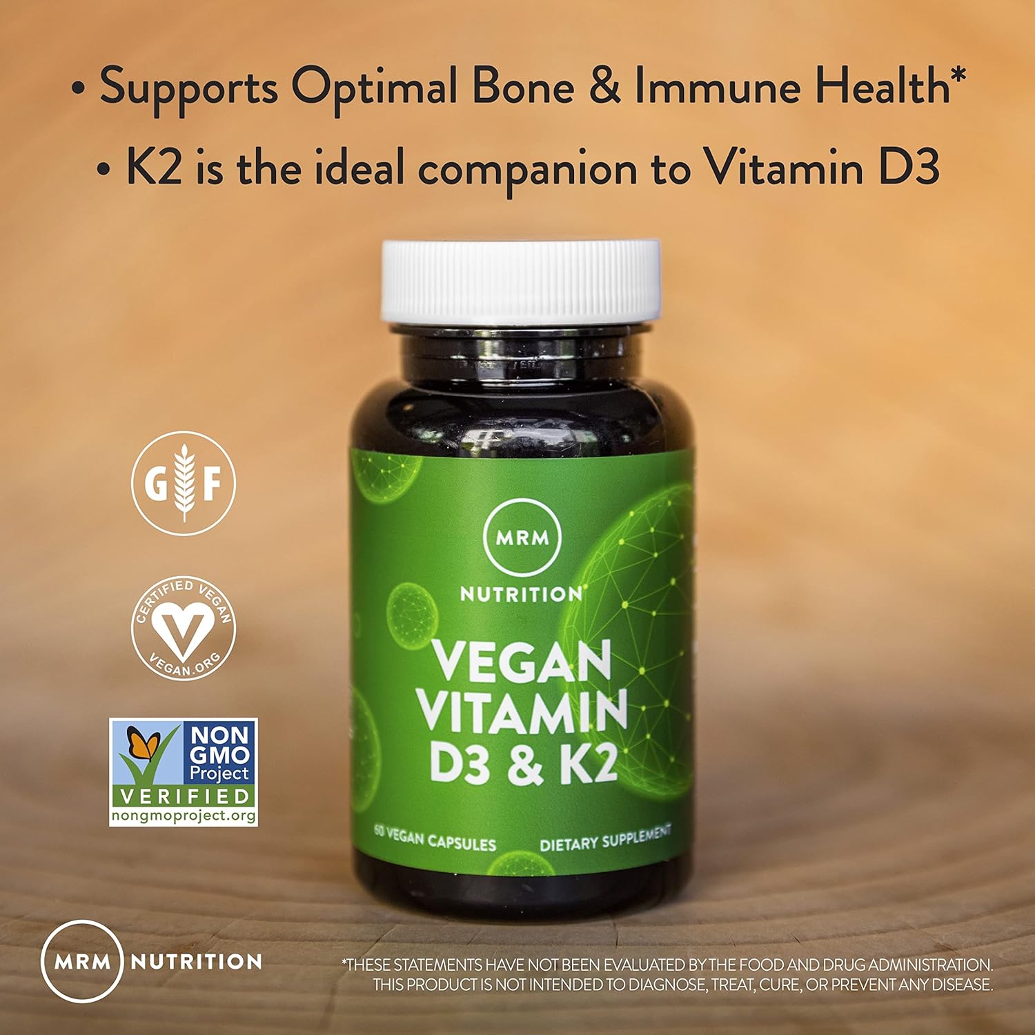 MRM Nuturition Vegan Vitamin D3 & K2 | Bone + Immune Health | Made from lichens | Supports Calcium Absorption | Vegan + Vegetarian Friendly | 60 Servings : Health & Household