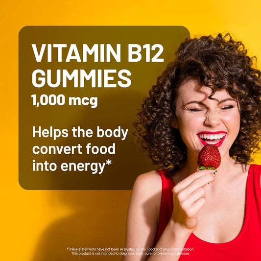 Naturewise Vitamin B12 Gummies For Adults, 1000 Mcg - Strawberry Lemon Flavor - Supports Daily Energy, Mental Clarity, Cognitive Function - Vegan, Gluten-Free, Non-Gmo - 180 Count[3-Month Supply]
