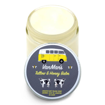 Vanman'S Tallow And Honey Balm - Tallow Face Moisturizer With Grass-Fed/Finished Beef Tallow For Skin And Essential Oils, Organic Raw Honey And Beeswax, Cold Pressed Olive Oil - 2.5 Oz