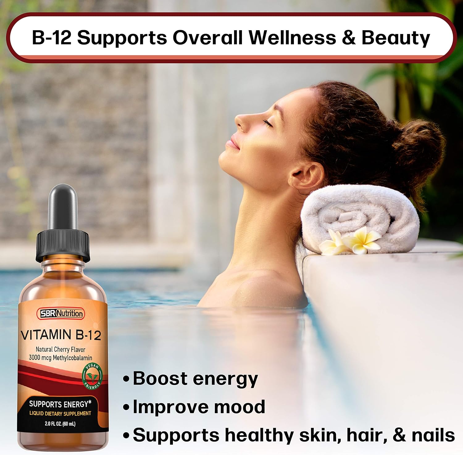 Vitamin B12 Sublingual Liquid Drops - Methylcobalamin, VIT B 12 Supports Energy, Max Absorption, 3000mcg Per Serving, 60 Servings, Non-GMO, Vegan Friendly, Manufactured in The USA : Health & Household