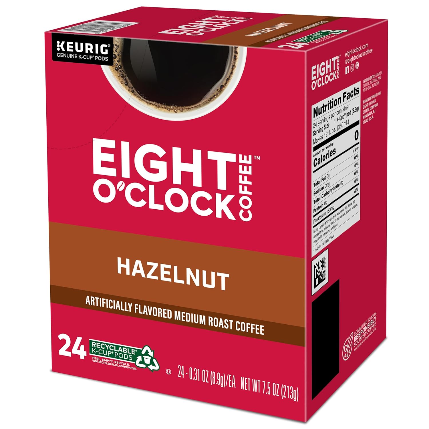 Eight O'Clock Coffee Hazelnut, Keurig Single Serve K-Cup Pods, Medium Roast, 72 Count (6 Packs of 12) : Everything Else