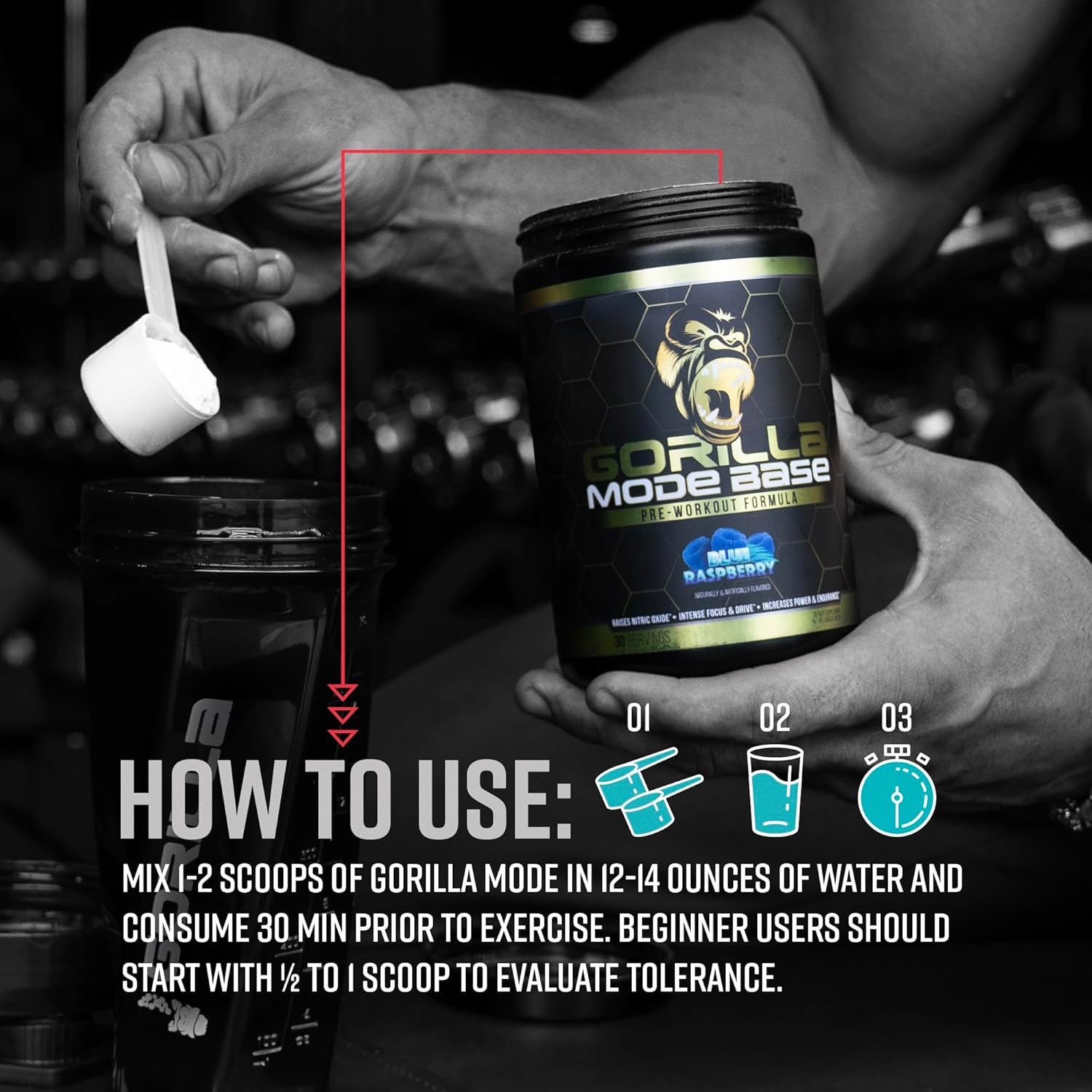 Gorilla Mind Base Pre Workout - Raises Nitric Oxide Intense Focus & Drive Endurance Power - L-Citrulline, L-Tyrosine, Betaine, Alpha-Gpc, Caffeine, Huperzine A - 360 Grams (Volcano Burst) : Health & Household