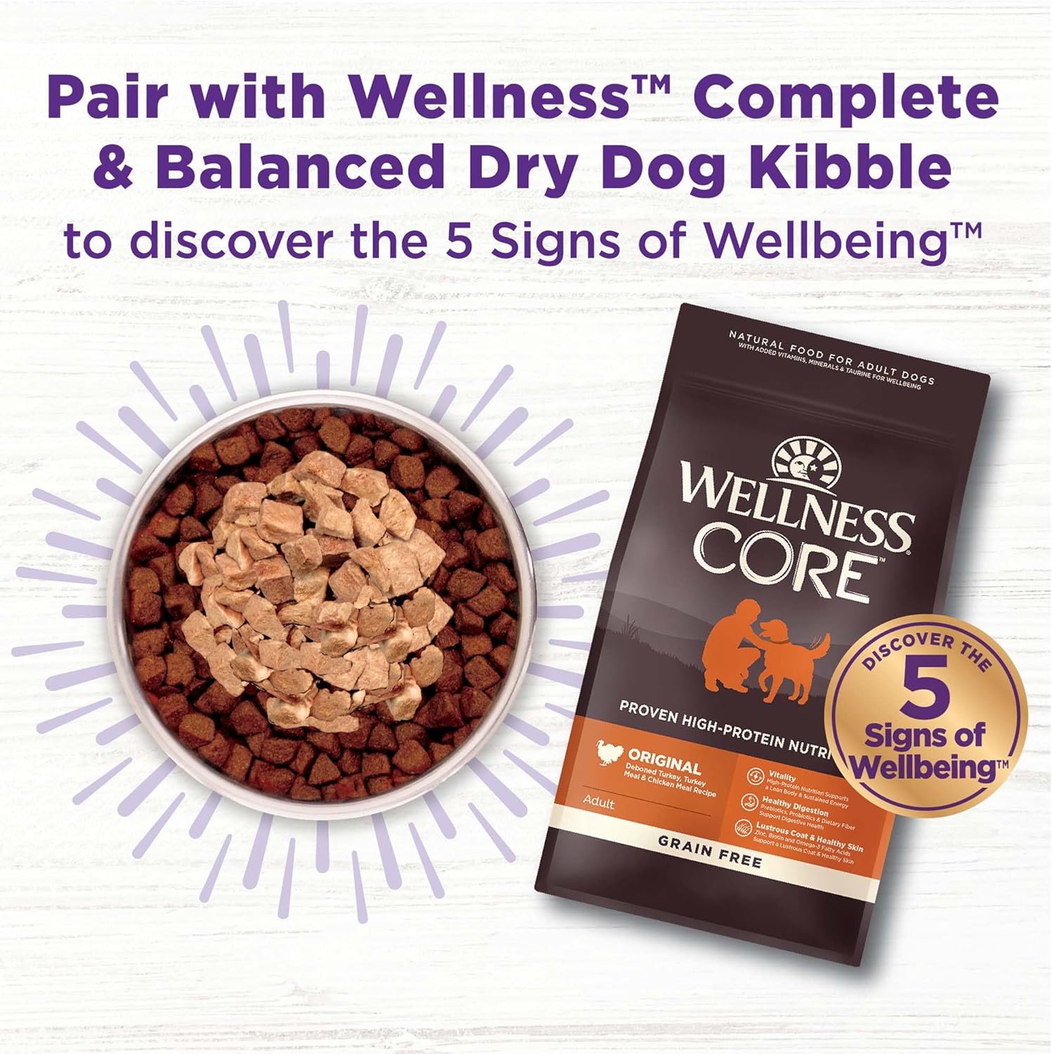 Wellness CORE Bare Bowl Boosters for Dogs, Grain-Free Freeze-Dried Food Mixer Or Topper, Made with Natural Ingredients (Beef, 4-Ounce Bag)