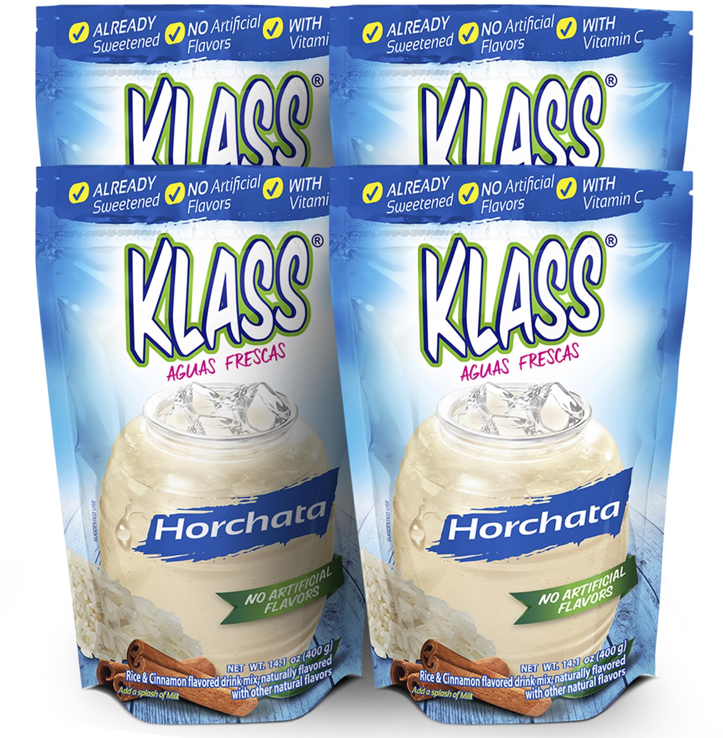 Drink Mix Aguas Frescas | Klass Horchata | Flavors From Natural Sources, No Artificial Flavors, With Vitamin C (Makes 7 To 9 Quarts) 14.1 Oz Family Pack (4-Pack)