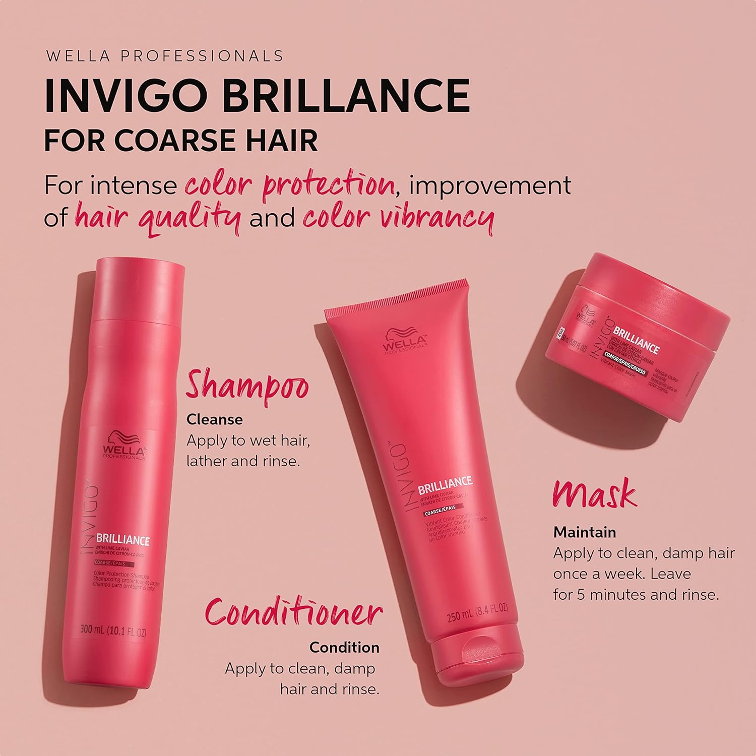 Wella Professionals Invigo Brilliance Shampoo for Coarse Colored Hair, Color Protection & Color Vibrancy, 10.1 oz : Beauty & Personal Care