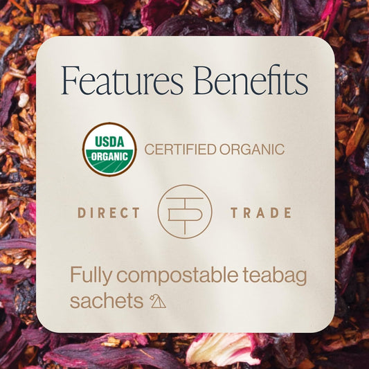 Rishi Tea Blueberry Hibiscus Herbal Tea - Usda Organic, Direct Trade Sachet Tea Bags, Antioxidants, Caffeine Free, Sweet, Tangy - 15 Count (Pack Of 1)