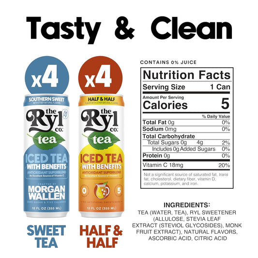 Ryl Iced Tea, Variety Indulgence Pack, Sweet Tea And Half N' Half, 12.0 Fl Oz (8-Pack)