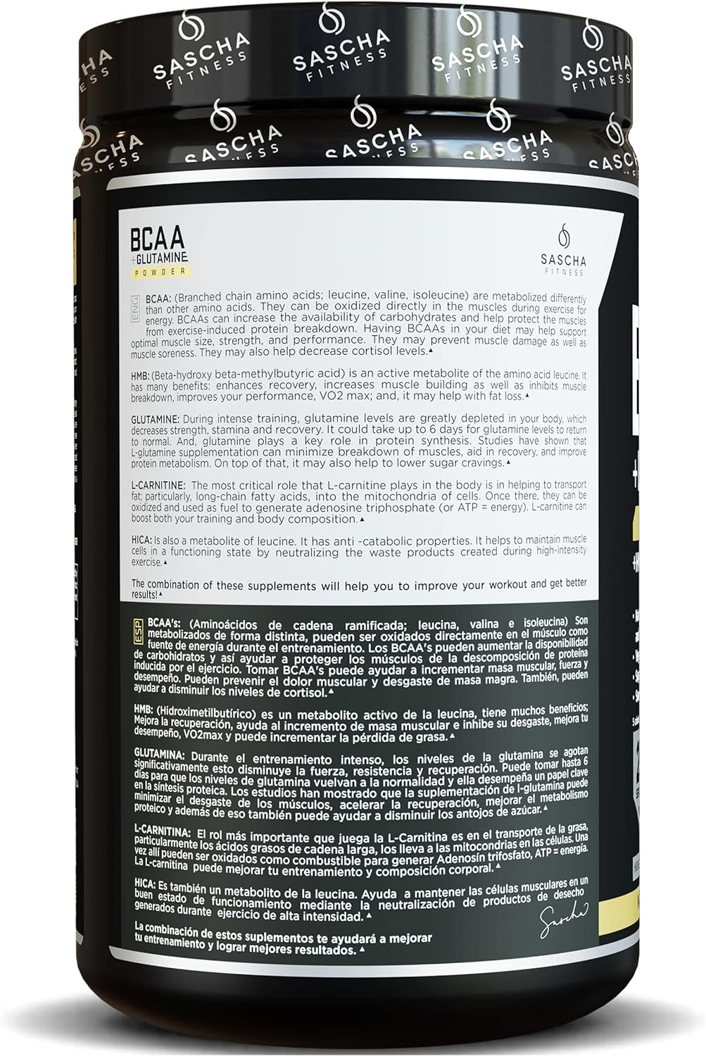 SASCHA FITNESS BCAA 4:1:1 + Glutamine, HMB, L-Carnitine, HICA | Powerful and Instant Powder Blend with Branched Chain Amino Acids (BCAAs) for Pre, Intra and Post-Workout | Natural Piña Colada,362.5g : Health & Household