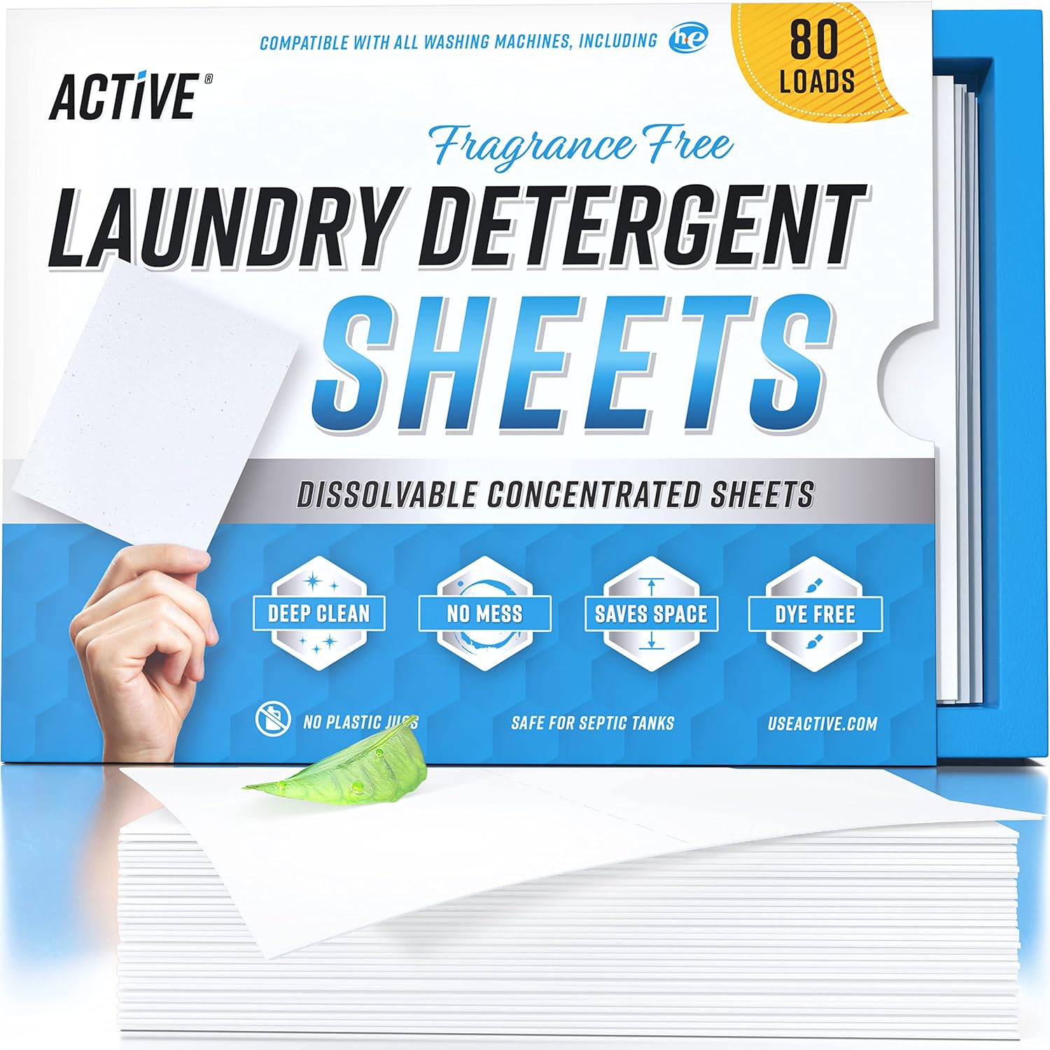 Laundry Detergent Sheets Eco Washing Strips - 80 Loads Package, Free & Clear Liquidless Clothes Washer Sheet, Zero Waste Travel Laundry Strip, Dissolvable Space Saving Sheets For He - Fragrance Free