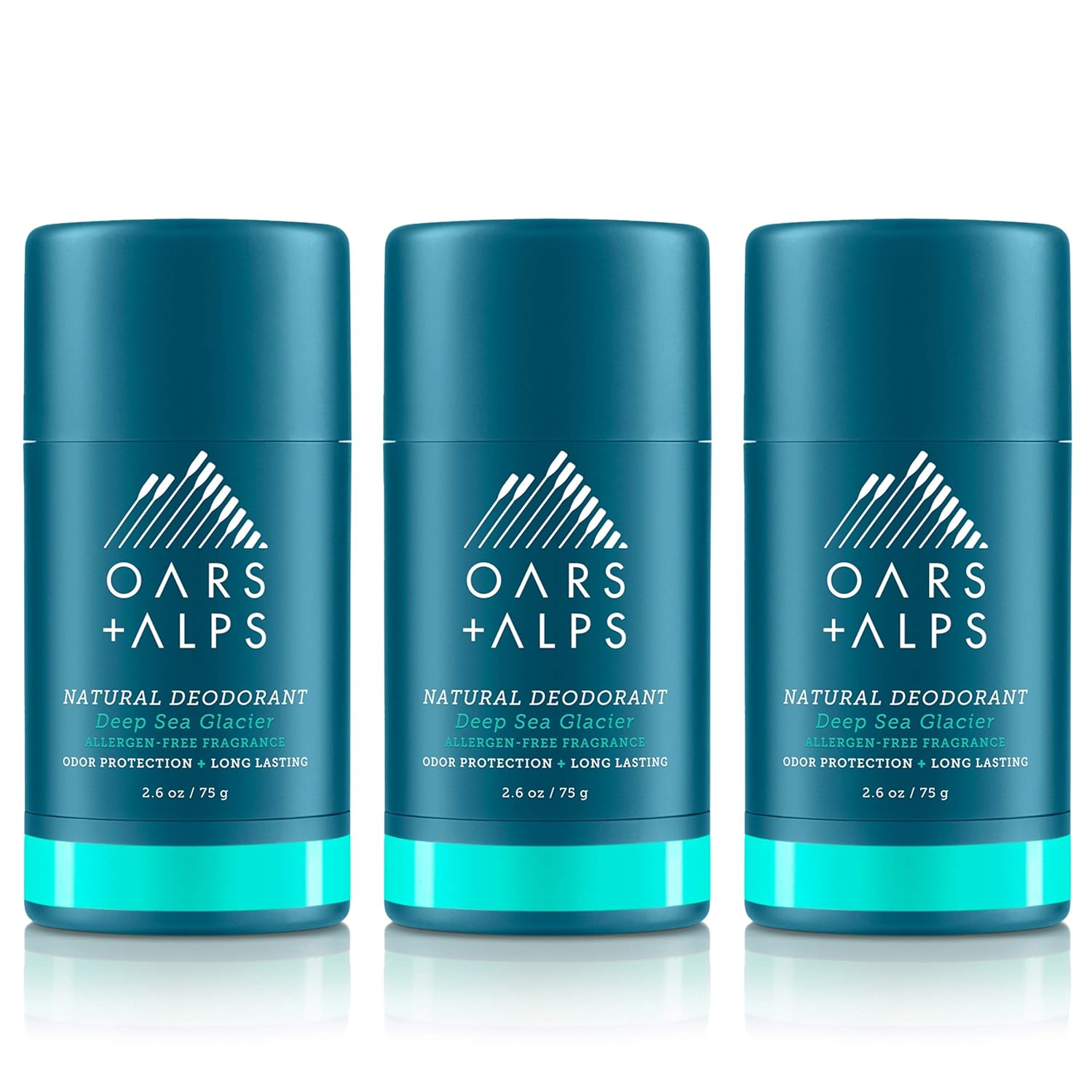 Oars + Alps Aluminum Free Deodorant for Men and Women, Dermatologist Tested, Travel Size, Deep Sea Glacier, 3 Pack, 2.6 Oz Each