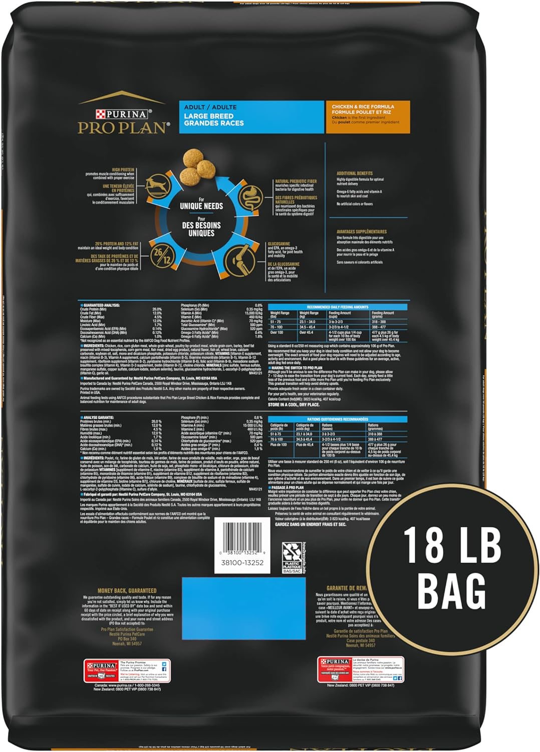 Purina Pro Plan High Protein, Digestive Health Large Breed Dry Dog Food, Chicken and Rice Formula - 18 lb. Bag: Dry Pet Food: Pet Supplies: Amazon.com
