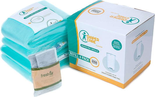 4 Pack Diaper Refill Liners - Compatible With Dekor Classic Regular Size Pail- Disposable Diaper Pail Liners Hold Up To 2000 Diapers – Baby Scented Refills With Charcoal Smell Eliminator Bags