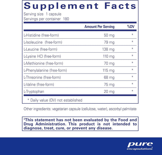 Pure Encapsulations Essential Amino Acids - Muscle Recovery Support & Health* - With Leucine, Threonine & Tryptophan - 180 Capsules