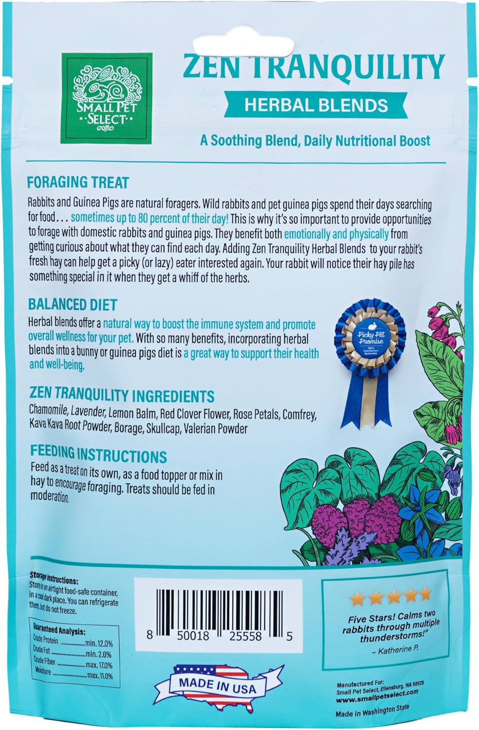 Small Pet Select - Herbal Sampler, Natural Herbal Treats for Rabbits, Guinea Pigs, and Other Small Animals, Five Flavors, 2.5oz Each : Pet Supplies