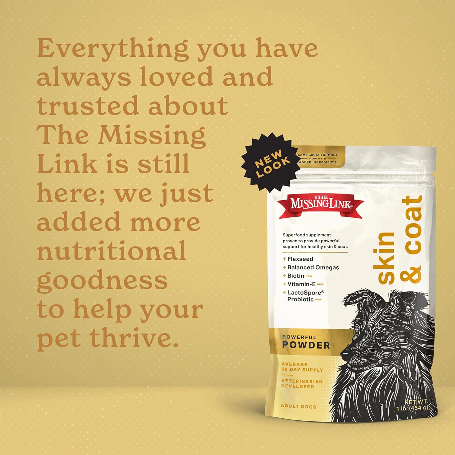 The Missing Link Skin & Coat Probiotics Superfood Supplement Powder for Dogs - Omegas 3 & 6, Fiber, Vitamin-E, Biotin - Supports Healthy Skin & Glossy Coat, Promotes Hair Growth - 1lb : Pet Supplements And Vitamins : Pet Supplies