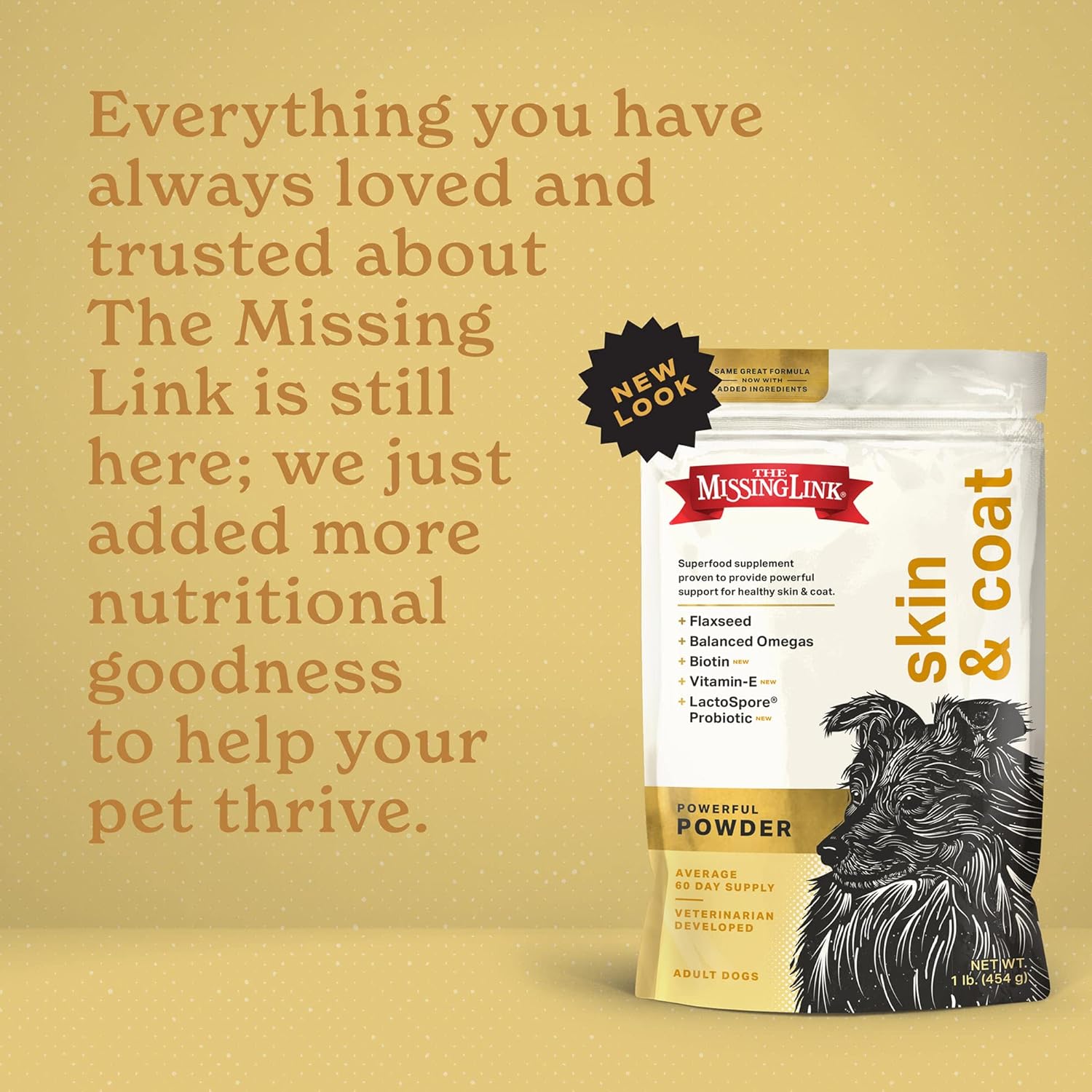 The Missing Link Skin & Coat Probiotics Superfood Supplement Powder for Dogs - Omegas 3 & 6, Fiber, Vitamin-E, Biotin - Supports Healthy Skin & Glossy Coat, Promotes Hair Growth - 1lb : Pet Supplements And Vitamins : Pet Supplies