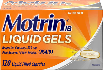 Motrin IB Liquid Gels, Ibuprofen 200 mg, Pain Reliever & Fever Reducer Minor Arthritis Pain, Muscular Aches, Headache, Menstrual Cramps & Backache, NSAID, 120 Ct