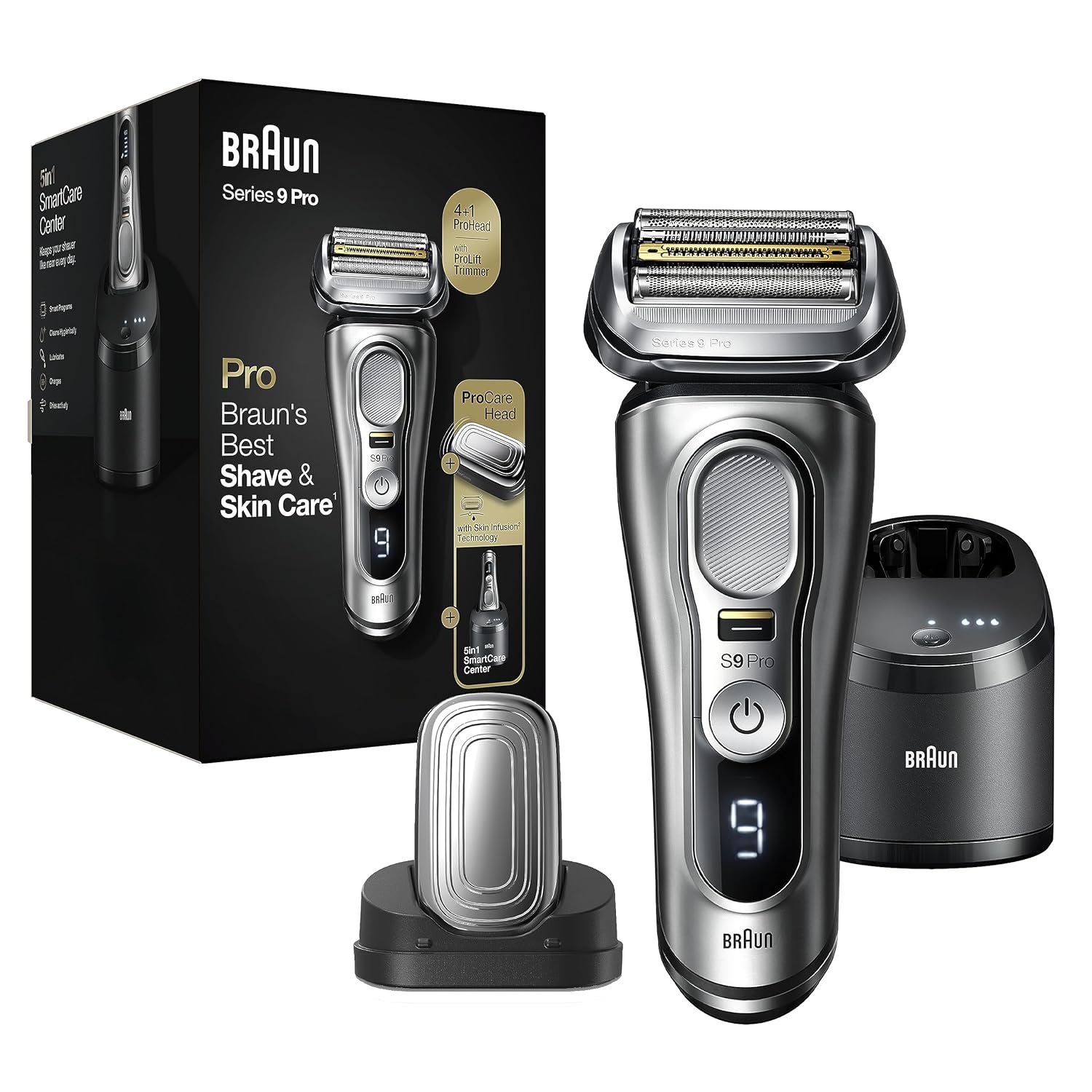 Braun Series 9 Pro 9487Cc Electric Razor For Men, Wet & Dry, Electric Razor, Rechargeable, Electric Shaver With Clean & Charge Station And Procare Attachment