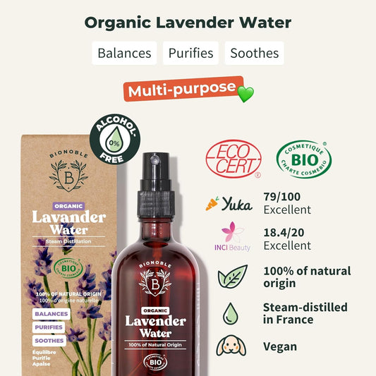 Bionoble Organic Rose Water 200Ml - 100% Pure And Natural Damask Rose Hydrolat - Face, Eye Contour, Body, Hair - Glass Bottle + Spray
