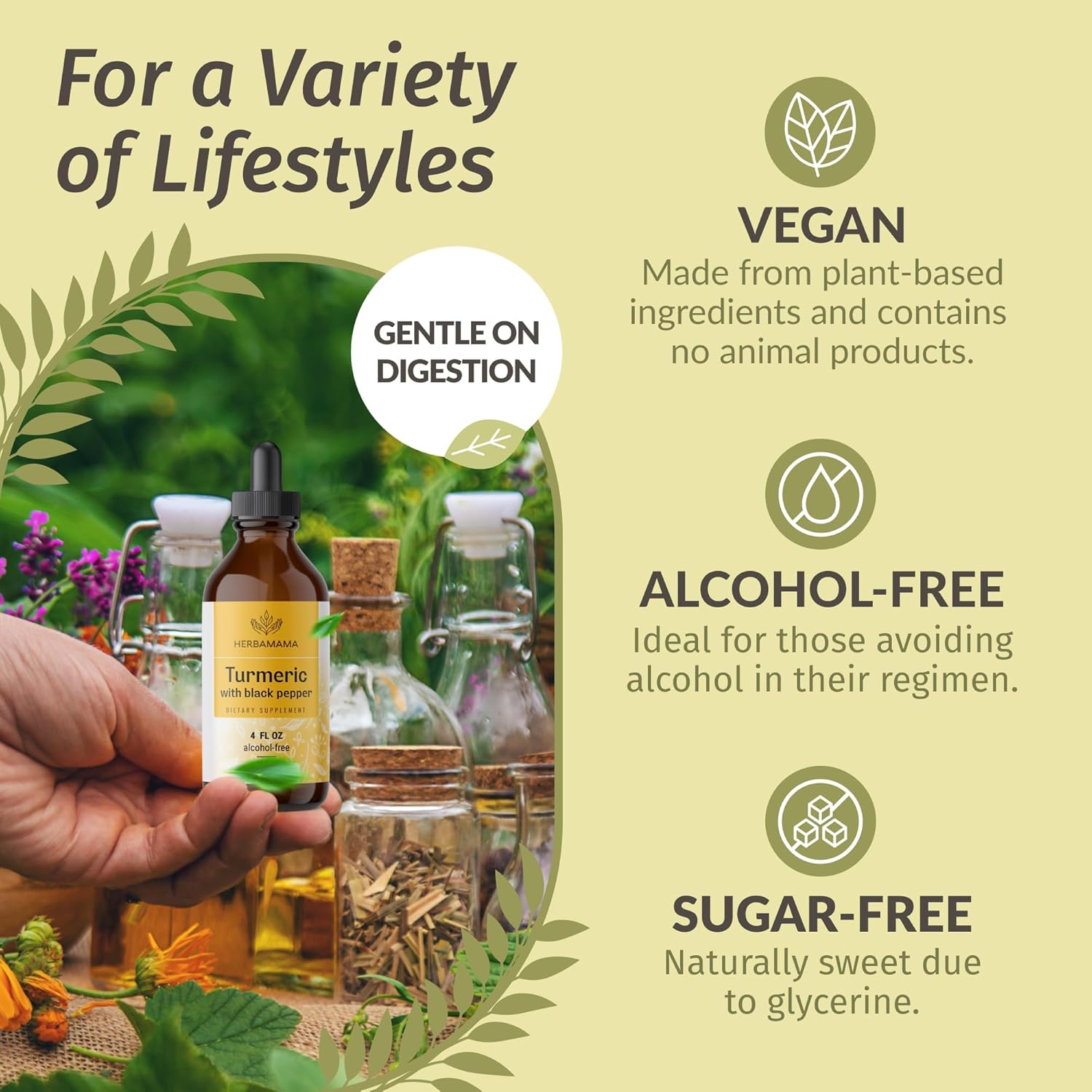 Herbamama Turmeric Drops - Vegan Turmeric Curcumin With Black Peppe Extract For Uric Acid & Digestive Support - Non-Gmo, Alcohol & Sugar-Free Liquid Antioxidant Supplement : Health & Household
