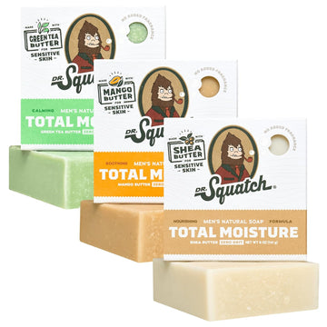 Dr. Squatch New Total Moisture Bar Soap For Men - No Added Fragrance Formulated For Sensitive Skin - Shea Butter (5 Oz, 3-Pack)