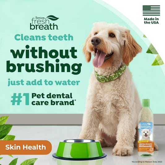 TropiClean Fresh Breath Dog Teeth Cleaning – Dog Dental Care for Bad Breath - Breath Freshener - Water Additive Mouthwash – Helps Remove Plaque Off Dogs Teeth, Skin Health, 473ml?FBSCWA16Z