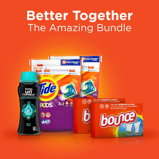 Tide Pods Liquid Laundry Detergent Pacs, Downy Unstopable Scent Beads And Bounce Dryer Sheets, Better Together Bundle