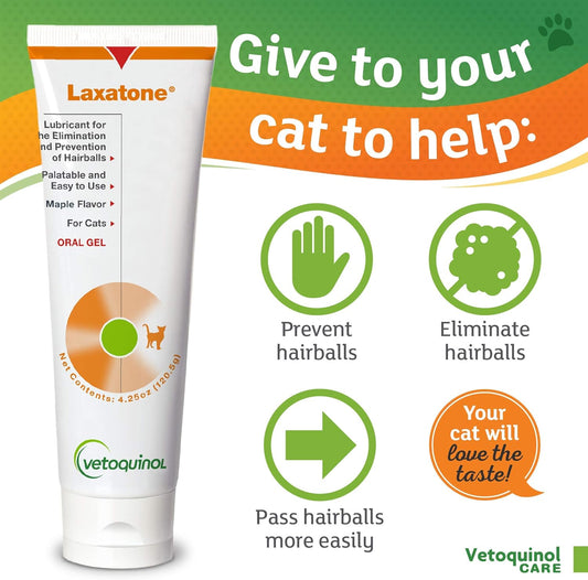 Vetoquinol Laxatone: Oral Hairball Lubricant Gel for Cats – Maple-Flavored, 4.25oz – Lubricant for Helping with Hairball Prevention & Elimination – Natural Furball Digestive Relief Support