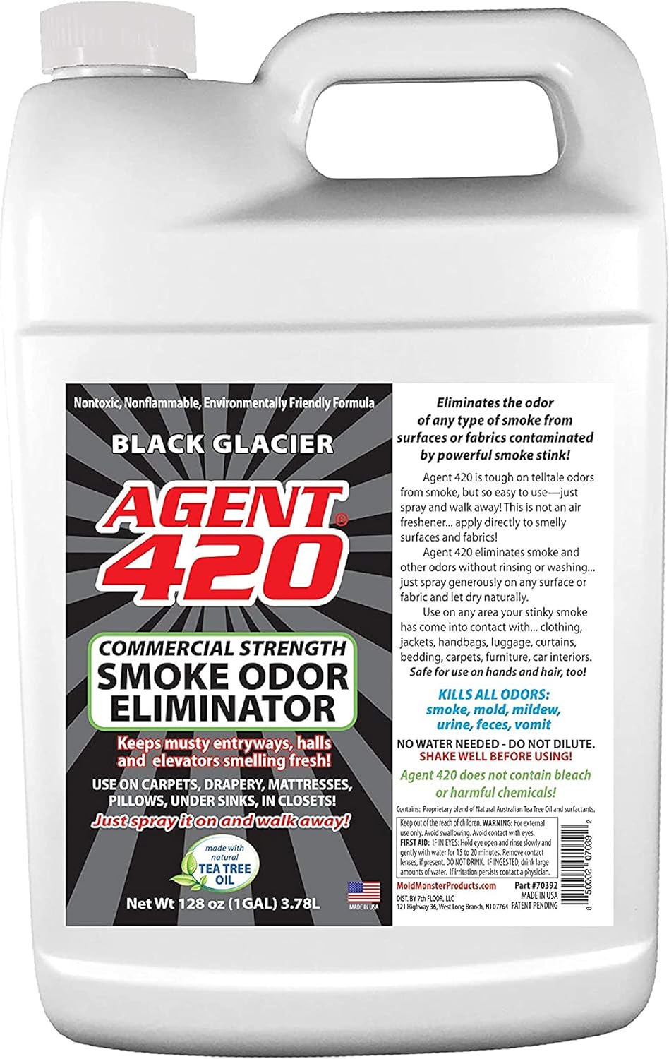 AGENT 420 - Cannabis Odor Destroying Spray for Eliminating Cigarette Smoke or Most Unwanted Odors In Your House, Car or Apartment - Freshen Up The “place” (Black Glacier, Gallon)