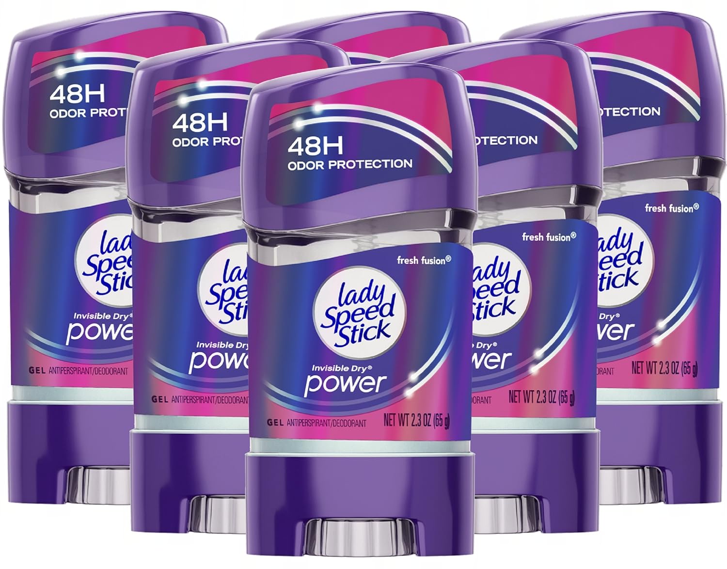 Lady Speed Stick Invisible Dry Power Antiperspirant Deodorant Gel For Women, Fresh Fusion - 2.3 Ounce (6 Pack)