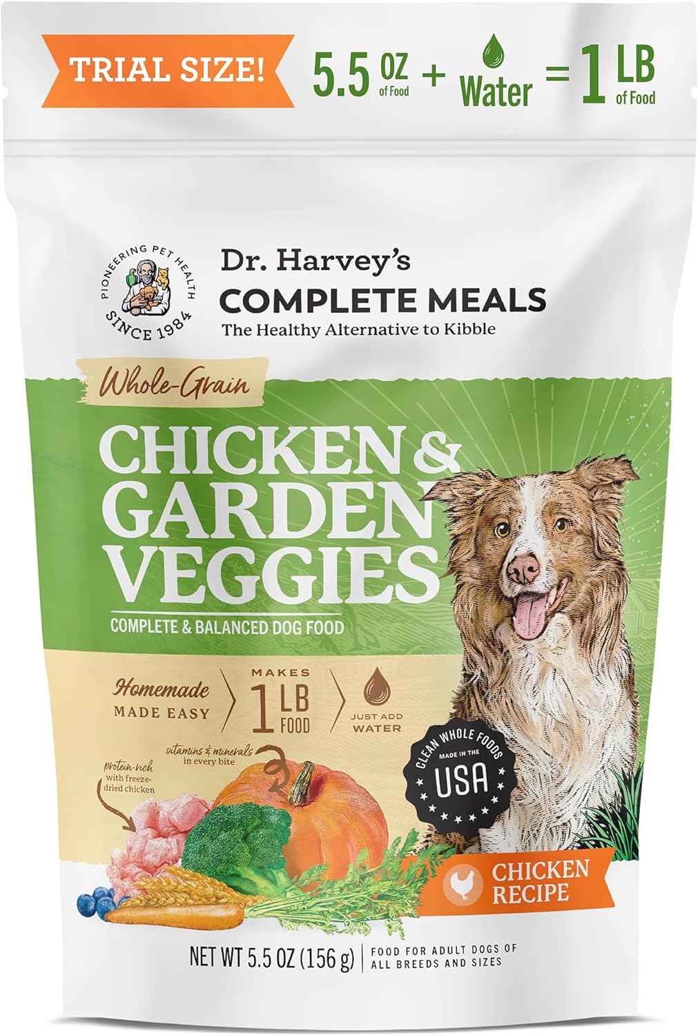 Dr. Harvey'S Chicken & Garden Veggies Dog Food, Human Grade Whole-Grain Dehydrated Dog Food With Freeze-Dried Chicken (5.5 Ounces, Trial Size)