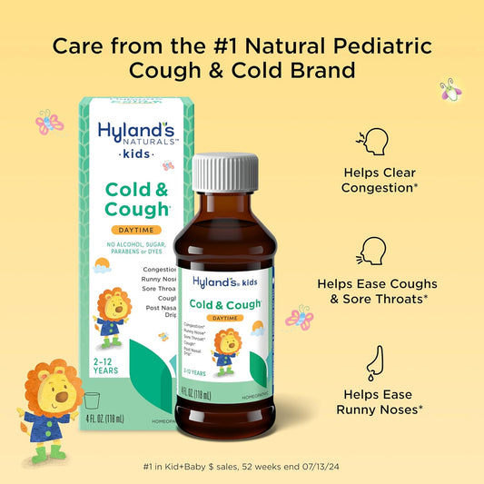 Hyland'S Kids Cold And Cough, Daytime Cough Syrup Medicine For Kids Ages 2 And Up, Decongestant, Sore Throat Relief, Natural Treatment For Common Cold Symptoms, 4 Fl Oz