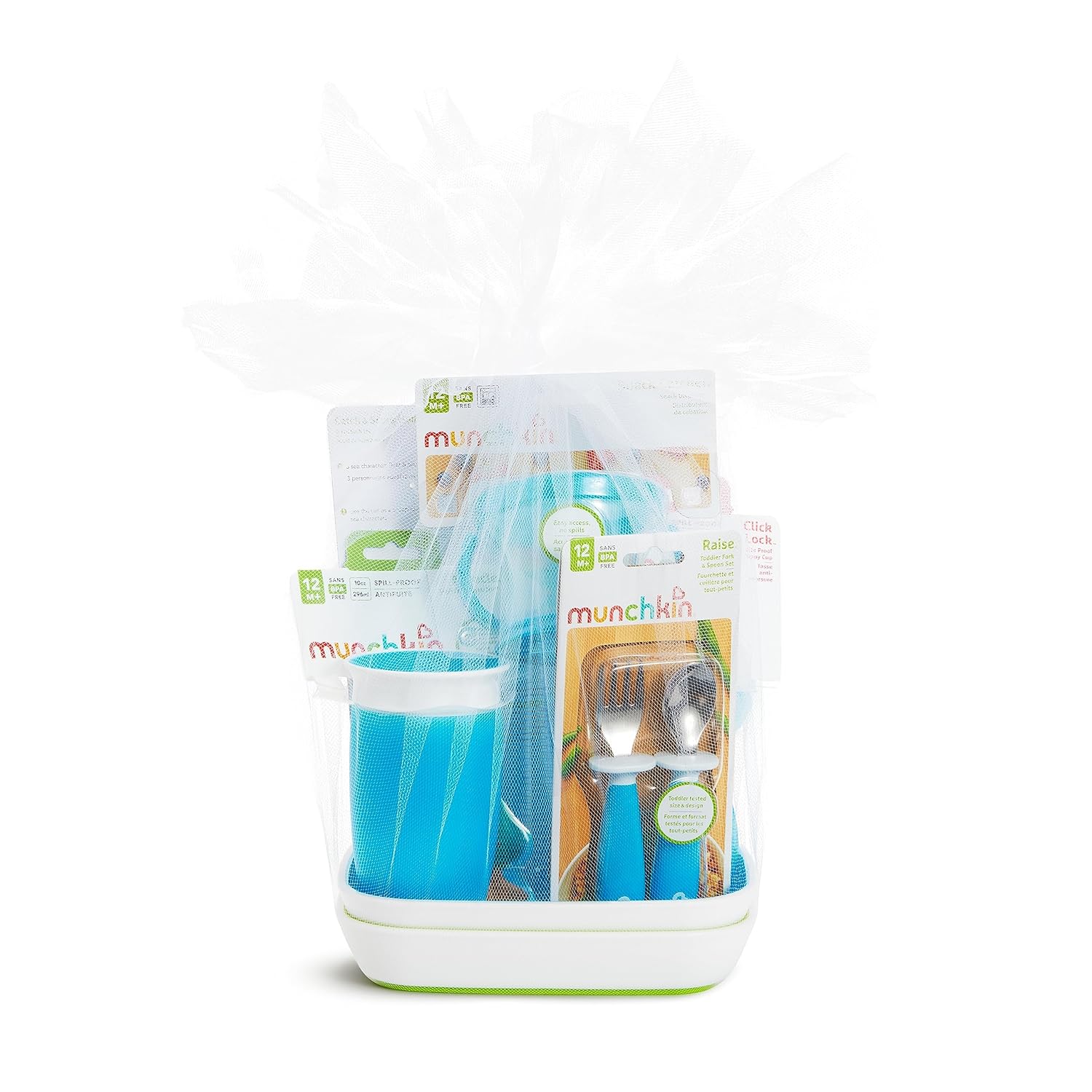 Munchkin® 1St Birthday Baby/Toddler Gift Set, Includes Sippy Cups, Plates, Feeding Utensils, Snack Catcher, Bath Toy And Teether, Blue